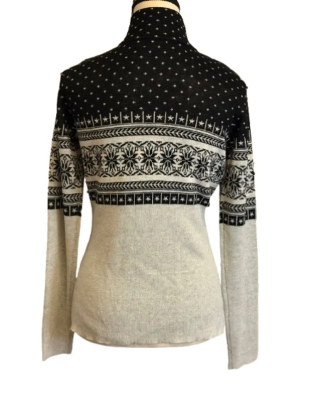 Neve Nordic Fair Isle Merino Wool Blend Full Zip Sweater Jacket Small
